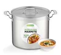 NutriChef Marmite Inox 20 QT (18,9 L) avec Couvercle - Faitout Acier Inoxydable 18/8 - Marmite Grande Capacité à Soupe et Bouillon - Compatible Tous Feux dont Induction