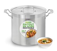 NutriChef Marmite Inox 24 QT (22,7 L) avec Couvercle - Faitout Professionnel en Acier Inoxydable 18/8 - Grande Marmite à Soupe, Bouillon - Tous Feux dont Induction - Lave-vaisselle