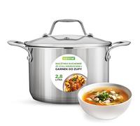 NutriChef Marmite Inox 3 L - Faitout Tous Feux dont Induction | Casserole Inox Grande Capacité avec Couvercle Verre Trempé- pour Soupe, Pâtes, Pot-au-feu | Compatible Lave-Vaisselle