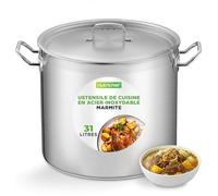 NutriChef Marmite Inox 35 QT (33,1 L) avec Couvercle - Grande Marmite à Soupe, Faitout Inox Tous Feux dont Induction - Grande Capacité Acier Inoxydable