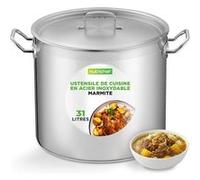 NutriChef Marmite Inox 35 QT (33,1 L) avec Couvercle - Grande Marmite à Soupe, Faitout Inox Tous Feux dont Induction - Grande Capacité Acier Inoxydable