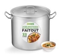NutriChef Marmite Inox 35 QT (33,1 L) avec Couvercle - Grande Marmite à Soupe, Faitout Inox Tous Feux dont Induction - Grande Capacité Acier Inoxydable