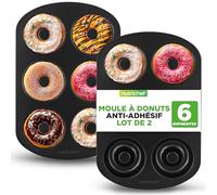 Nutrichef Moules à Donuts 6 pcs - Antiadhésifs, Acier Durable, Compatible Four 230 °C, Parfaits Donuts & Bagels, Set 2 pièces