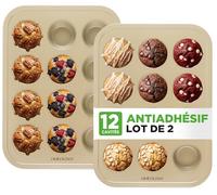 Moules à muffins antiadhésifs en acier au carbone NutriChef - Paire de moules à cupcakes pour la cuisson, moules à muffins de cuisine professionnelle, 2 pièces.