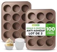 Moules à muffins antiadhésifs en acier au carbone NutriChef - Paire de moules à cupcakes pour la cuisson, moules à muffins de cuisine professionnelle, 2 pièces.
