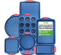 Nutrichef Moules à Pâtisserie, Lot de 8 Pièces avec Poignées en Silicone Résistantes à la Chaleur, Plaques de Cuisson Antiadhésifs en Acier au Carbone, sans PFOA, PFOS, PTFE, Passe au four