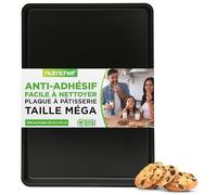 Nutrichef Plaque à Biscuits Antiadhésive XL, Avec Bords Surélevés, Plaque de Cuisson en Acier Carbone épais pour Roulés à la Gelée, Biscuits et Pâtisseries- Plateau Four