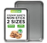 NutriChef Ensemble de Plaque à Biscuits - Plaques de Cuisson Antiadhésives - Set de 2 Pièces de Plateau Four - Sans PFOA, PFOS et PTFE - Compatible Lave-Vaisselle - Gris