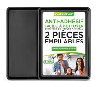 NutriChef Plaque à Biscuits Non-adhésive - Ensemble de 2 Grandes Plaques de Cuisson en Métal pour Four, Plaques de Cuisson Non-adhésive de Haute Qualité, Revêtement Métallique Noir, Sans PFOA, PFOS