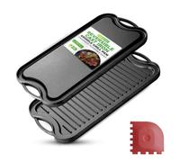 Nutrichef Plaque à Griller Réversible en Fonte-Plancha-Plancha pour Induction-Côtés Plat et Strié-Extra Large-Compatible Four -Sans PFOA et PFOS- Compatible avec Plusieurs Types de Plaques de Cuisson