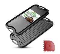 Nutrichef Plaque à Griller Réversible en Fonte-Plancha-Plancha pour Induction-Côtés Plat et Strié-Extra Large-Compatible Four -Sans PFOA et PFOS- Compatible avec Plusieurs Types de Plaques de Cuisson