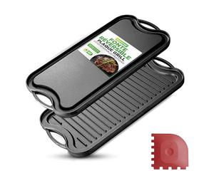 Nutrichef Plaque à Griller Réversible en Fonte-Plancha-Plancha pour Induction-Côtés Plat et Strié-Extra Large-Compatible Four -Sans PFOA et PFOS- Compatible avec Plusieurs Types de Plaques de Cuisson