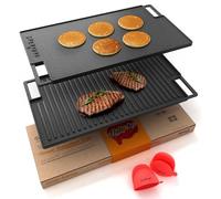 Nutrichef Plaque à Griller Réversible en Fonte - Plancha pour Induction, Gaz, Électrique - Plaque Lisse et Gril Antiadhésive | Poêle Gril pour Barbecue, Teppanyaki, Cuisson Intérieure & Extérieure