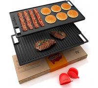 Nutrichef Plaque à Griller Réversible en Fonte-Plancha pour Induction-Poêle Gril et Plaque Lisse de 45,7 cm-Compatible avec Deux Brûleurs,pour Table de Cuisson à Gaz, Électriques et Vitrocéramiques