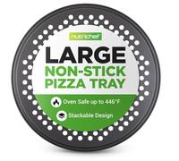 NutriChef Plaque à pizza 32 cm - Plaque de cuisson perforée anti-adhésive en acier au carbone avec poignée en silicone Gris