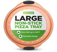 NutriChef Plaque à Pizza 36 cm Antiadhésive en Acier Carbone - Poêle de Cuisson Ronde avec Poignées Silicone, Diffusion Homogène de la Chaleur, Résistante au Four, Usage Domestique et Professionnel