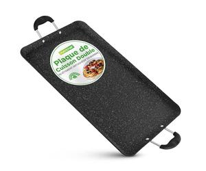 NutriChef Plaque de Cuisson Double Brûleur Antiadhésive - Compatible Lave-Vaisselle, Poignées en Bakélite Résistantes à la Chaleur, Répartition Uniforme de la Chaleur, Sans PFOA