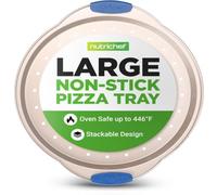 NutriChef Plaque Pizza - Moule à Pizza Antiadhésif - Plat Rond en Acier Perforé - avec Poignée en Silicone - Ustensiles de Cuisine de Haute Qualité - Compatible Lave-Vaisselle - Or Champagne