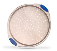 Nutrichef Plaque Pizza - Moule à Pizza Antiadhésif - Plat Rond en Acier Perforé - avec Poignée en Silicone - Ustensiles de Cuisine de Haute Qualité - Compatible Lave-Vaisselle - Or Champagne