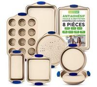 NutriChef Plaques à Pâtisserie de Cuisine - avec Revêtement Doré Antiadhésif - Acier au Carbone avec Poignées en Silicone Bleu