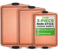 NutriChef NCSBS3S45 Lot de 3 moules de cuisson en acier au carbone sans PFOA, PFOS, PTFE, sans PTFE, souples et antiadhésifs