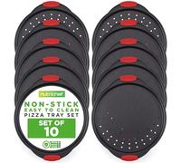 NutriChef Plaques à Pizza Perforées Lot de 10, Moules Antiadhésifs en Acier Premium avec Poignées en Silicone, Cuisson Croustillante, Compatible Lave-Vaisselle