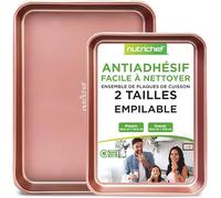 NutriChef Plaques de Cuisson Antiadhésives - Plaques de Cuisson en Acier au Carbone pour Four - Plateau Four - Empilables et Faciles à Nettoyer - Grandes et Moyennes - Or Rose
