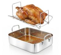 NutriChef Plat à Rôtir en Acier Inoxydable de 36 cm avec Grille en Fil Poli - Plat a Rotir avec Grille avec Poignées Intégrées - Ustensile de Cuisson Robuste pour Dinde, Poulet, Viandes, et Plus