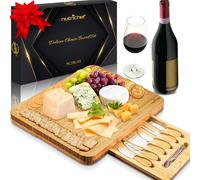 NutriChef Plateau Fromage Bambou - Set Charcuterie avec Fourchette Acier Inox, Couteaux, Style Rustique Minimaliste, Plat Présentation Nourriture, Cadeaux Uniques Inauguration