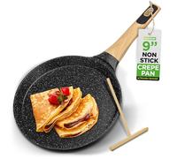 Nutrichef Poêle à crêpes antiadhésive de 24 cm avec épandeur en bois, poêle à dosa durable avec revêtement en marbre, poignée en bakélite et fond à induction, sans PFOA/PFOS, passe au lave-vaisselle