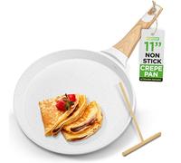Nutrichef Poêle à crêpes antiadhésive de 27,9 cm avec épandeur en bois, poêle à dosa durable avec revêtement en marbre, bakélite et poignée en bois avec fond à induction, facile à nettoyer, résistante