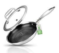 Nutrichef Poêle à frire en acier inoxydable de 20,3 cm - Poêle à frire Triply Kitchenware avec revêtement anti-adhésif et résistant aux rayures Motif nid d'abeille texturé au feu NC3PL8