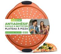 NutriChef Poêle à Pizza Antiadhésive de 14”, Poêle en Acier au Carbone avec Poignées en Silicone Noir, Poêles en Métal de Qualité Commerciale pour Restaurants, Compatible avec le Modèle NCSBS52S