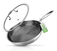 Nutrichef Poêle en Acier Inoxydable 12" - Poêle Wok de Cuisine Triply avec Revêtement Antiadhésif DAKIN, Structure en Nid d'Abeilles Résistante aux Rayures avec Texture de Feu