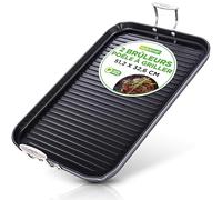 NutriChef Poêle Grill 50,8 cm x 33 cm pour Cuisinière-Double brûleur- Poêle en Fonte- Plaque Chauffante Antiadhésive en Fonte Anodisée Dure, Noir
