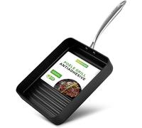NutriChef Poêle Grill Carree Antiadhésive de 28 cm- Poêle en Fonte- Crêtes Hautes, Durcie par Anodisation, Gril de Cuisinière, Poignées Solides, Compatible Lave-Vaisselle, Black