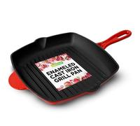 Nutrichef Poêle Grill- Poêle à Griller en Fonte Émaillée de 28 cm -Sauteuse Carrée avec Évacuation-Compatible Tous feux dont Induction Marques de Gril