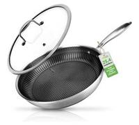 NutriChef Poêle Inox 26 cm Antiadhésive - Poêle Sauté Triply avec Revêtement DAKIN Motif Nid d’Abeille Résistant aux Rayures