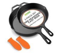 NutriChef Poêles en Fonte Antiadhésives Précuites 25 cm & 30 cm - Sauteuse - Poêle à Frire - Poignée en Silicone à Toucher Froid- Pour Four, Gril & Tous les Cuisinières, Black