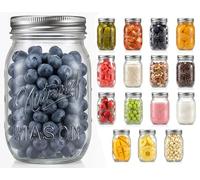 Nutrichef Pots Mason avec Couvercles - Pots DIY de 16 Oz avec Couvercles Hermétiques et Banderoles - Idéal pour la Préparation de Repas, Flocons d'Avoine, Confiture, Miel, Bougies, Bricolage