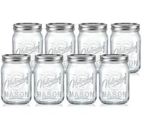 Nutrichef Pots Mason en Verre 470ml(16oz) avec Couvercles Hermétiques - Lot de Bocaux DIY Préparation de Repas et Conservation Alimentaire pour Avoine, Confiture et Miel