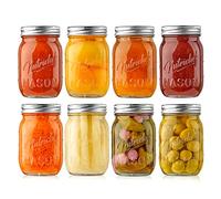 NutriChef – Ensemble de 8 Pots Mason 470 ml – Couvercles hermétiques et banderoles