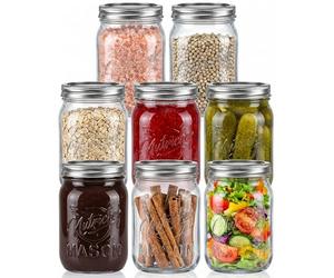 NutriChef Pots Mason en Verre 470ml(16oz) avec Couvercles Hermétiques - Lot de Bocaux DIY Préparation de Repas et Conservation Alimentaire pour Avoine, Confiture et Miel