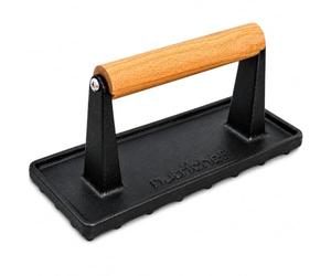 Nutrichef Presse à Steak Haché en Fonte - Press Burger Lourde avec Poignée en Bois, Pour Steak, Burger, Viandes, Bacon, Pour Grill, Plancha, Poêle et Griddle, Marque de Saisie Uniforme
