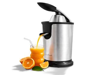 NutriChef Presse-Agrumes Électrique en Acier Inoxydable - Presse-Jus 160W, Presse-Agrumes & Machine à Jus - Facile à Nettoyer - Inclut Poignée & Cône pour Extraction Maximale de Jus