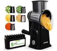 NutriChef Râpe à fromage 5 en 1 – Râpeuse rotative, base à succion forte, manivelle, 5 tambours