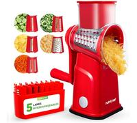 NutriChef Râpeuse à Légumes et Fromage - 5 Lames Acier Inox Boîte Rangement | Sans BPA, ventouse antidérapante, tranchage julienne éminçage, carottes courgettes concombres, poireaux, conteneur, nettoyage