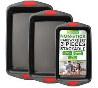 NutriChef Set 3 Moules à Cuisson - Acier Carbone Premium, Antiadhésifs, Anses Silicone, Grand/Moyen/Petit, Sans PFOA/PFOS/PTFE, Noir