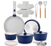 NutriChef Set Casseroles Poêles Antiadhésif 18 Pcs Empilable Céramique Bleu | Manches détachables · Compatible avec induction, gaz, vitro, four · Rangement compact · Lave-vaisselle · Revêtement résistant