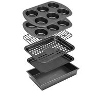 NutriChef Set Compact 6 pcs pour Mini-Four - Antiadhésif, Acier Carbone, Muffins, Grillades, Nettoyage Facile, Noir